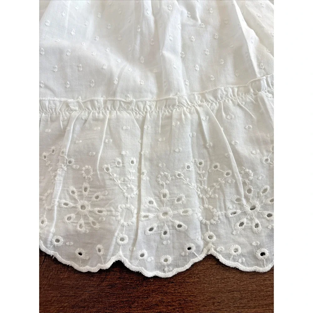 Gap Kids White Eyelet Clip Dot Dress Girls L 10/12 100% Cotton Sundress